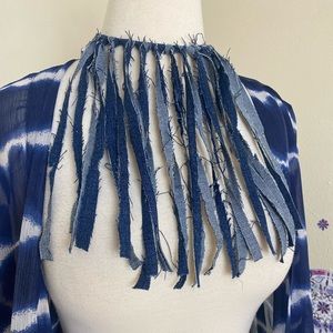 Offer??   Handmade recycle reuse ruff blue denim strip choker long necklace 8.5”